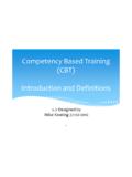 Competency Based Training (CBT) Introduction and Definitions