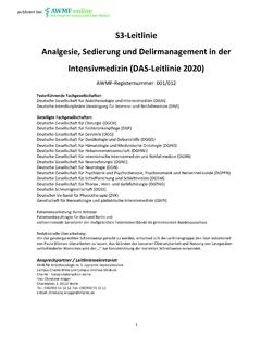 S3-Leitlinie Analgesie, Sedierung und Delirmanagement in ...