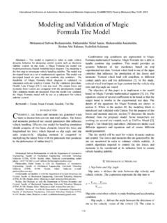 Modeling and Validation of Magic Formula Tire …