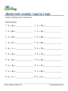 Grade 4 Multiply 1 Digit by 2 Digit A - K5 Learning