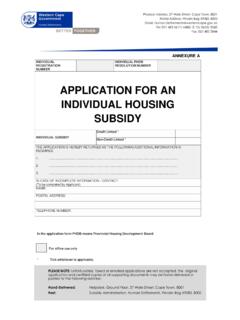APPLICATION FOR AN INDIVIDUAL HOUSING SUBSIDY