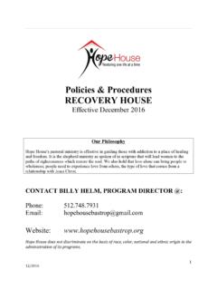 Policies &amp; Procedures RECOVERY HOUSE