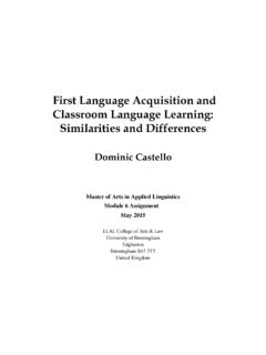 First Language Acquisition and Classroom Language Learning ...