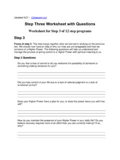 Step Three Worksheet with Questions - 12 Steppers