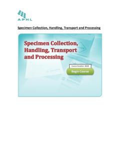 Specimen Collection, Handling, Transport and Processing