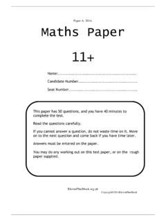 Paper A. 2014. Maths Paper 11+ - 11+ Mock Tests