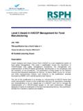 Level 4 Award in HACCP Management for Food …