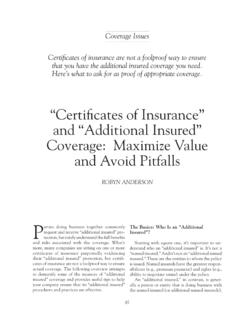 “Certificates of Insurance” and “Additional Insured ...