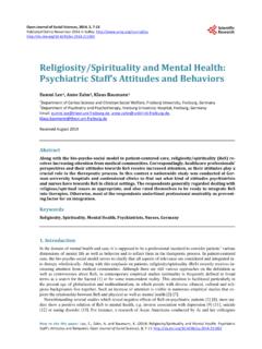 Religiosity/Spirituality and Mental Health: Psychiatric ...