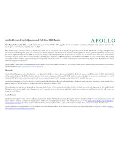 Apollo Reports Fourth Quarter and Full Year 2021 Results