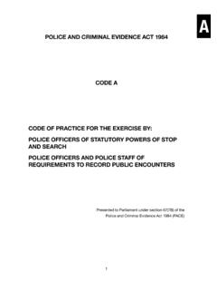 POLICE AND CRIMINAL EVIDENCE ACT 1984 CODE A CODE …