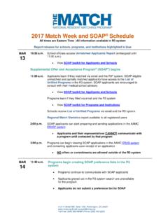 2017 Match Week and SOAP Schedule