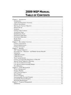 2009 NSP MANUAL TABLE OF CONTENTS