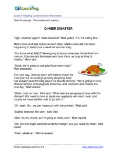 Reading Comprehension Worksheet - dinner - Grade 5 - Free ...