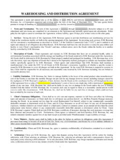 WAREHOUSING AND DISTRIBUTION AGREEMENT - Bowman …