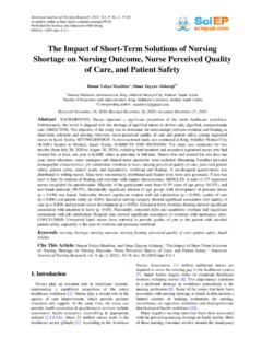 The Impact of Short-Term Solutions of Nursing Shortage on ...