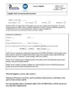 Supplier Self Assessment Questionnaire