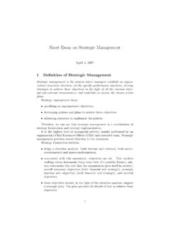 Short Essay on Strategic Management - University …