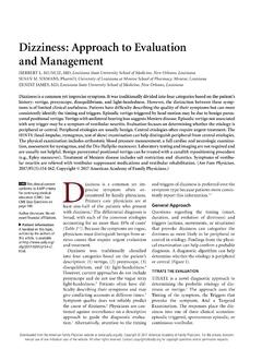 Dizziness: Approach to Evaluation and Management