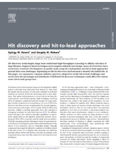 Hit discovery and hit-to-lead approaches - …