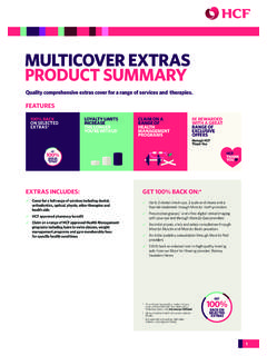 MULTICOVER EXTRAS PRODUCT SUMMARY - Health funds