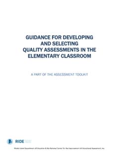 GUIDANCE FOR DEVELOPING AND SELECTING QUALITY …
