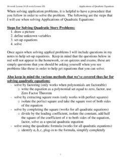 Steps for Solving Quadratic Story Problems - Purdue University