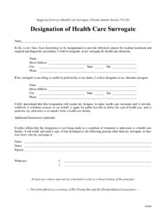 Suggested form of a Health Care Surrogate, Florida ...