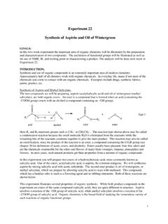 Experiment 22 Synthesis of Aspirin and Oil of Wintergreen