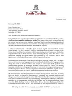 Search Committee Chair The University of South Carolina