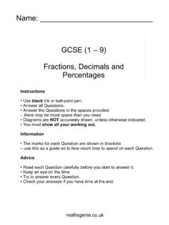 Name: GCSE (1 – 9) Fractions, Decimals and Percentages