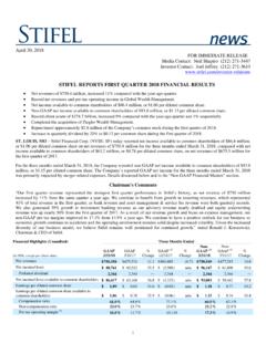 STIFEL REPORTS FIRST QUARTER 2018 FINANCIAL …