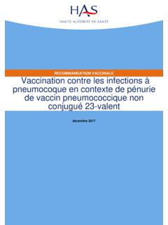RECOMMANDATION VACCINALE Vaccination contre les …