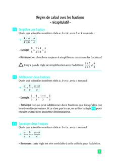 Règles de calcul avec les fractions - récapitulatif