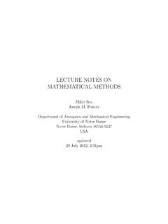 LECTURE NOTES ON MATHEMATICAL METHODS
