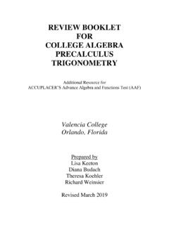 REVIEW BOOKLET FOR COLLEGE ALGEBRA PRECALCULUS …