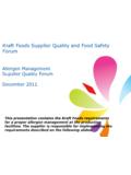 Kraft Foods Supplier Quality and Food Safety Forum