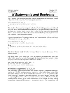 If Statements and Booleans - Stanford University