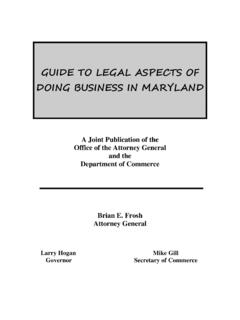 GUIDE TO LEGAL ASPECTS OF DOING BUSINESS IN MARYLAND