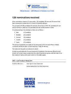 126 nominations received - Tasmanian Electoral …