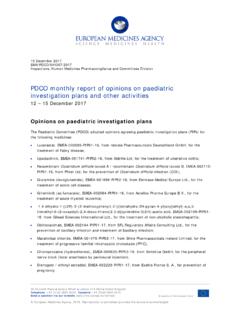 PDCO monthly report of opinions on paediatric ...