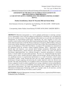 ASSESSMENT OF THE ROLE OF MATERIALS MANAGEMENT …