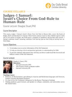 COURSE SYLLABUS Judges-1 Samuel: Israel’s Choice …