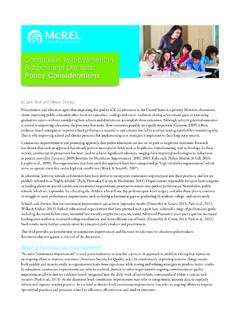 Continuous Improvement in Schools and Districts: Policy ...