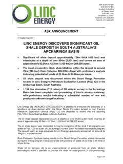 27 September 2011 LINC ENERGY DISCOVERS …