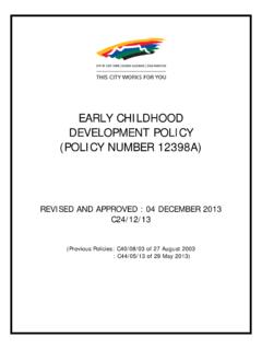 EARLY CHILDHOOD DEVELOPMENT POLICY (POLICY NUMBER …