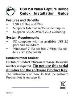 USB 2.0 Video Capture Device Quick Installation Guide