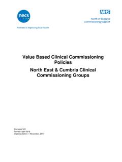 Value Based Clinical Commissioning Policies North …
