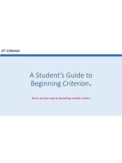 A Student’s Guide to Beginning Criterion