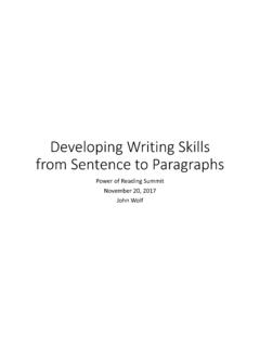 Developing Writing Skills from Sentence to Paragraphs